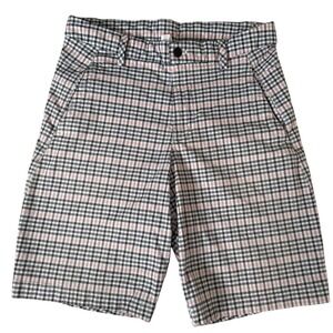 Lululemon Mens Commission Short 9 Gingham Plaid Black Pink White Size 32 Stretch